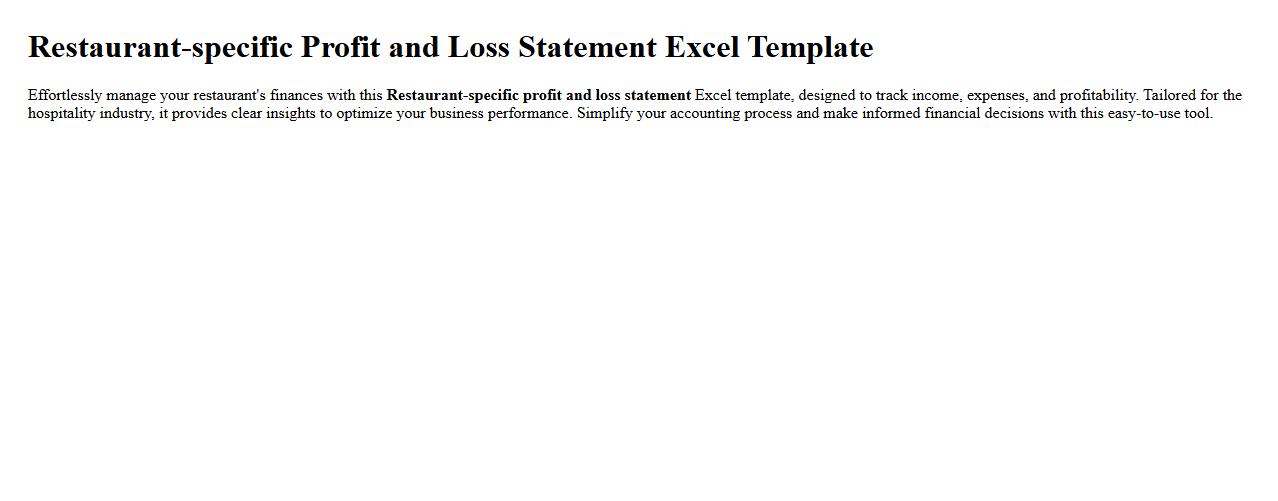 Restaurant-specific profit and loss statement Excel template image preview