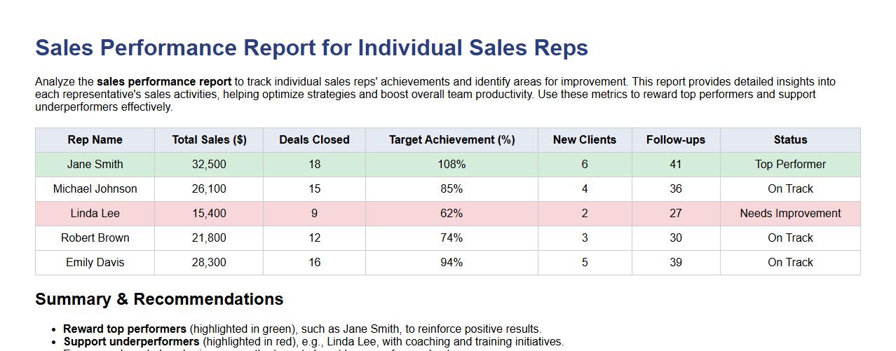 Sales performance report for individual sales reps image preview
