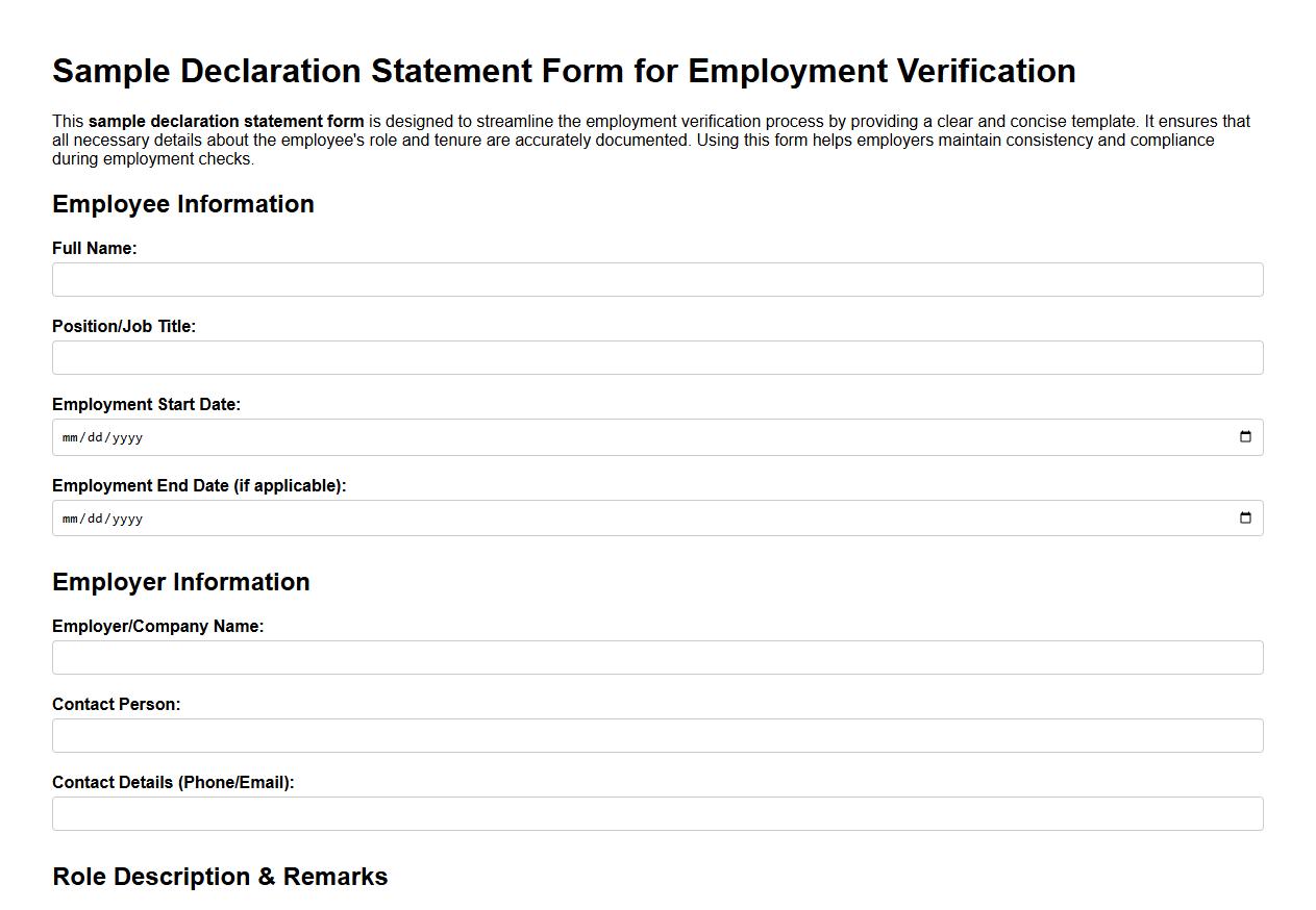 Sample declaration statement form for employment verification image preview