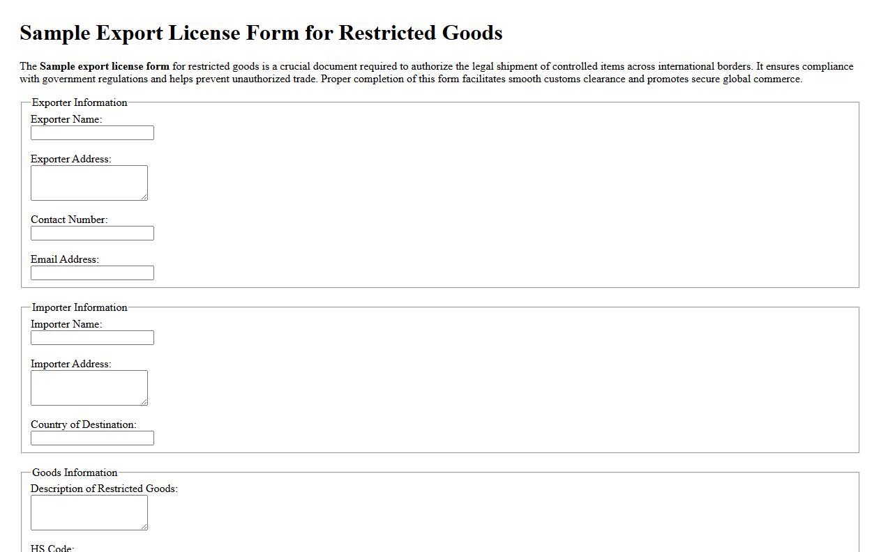 Sample export license form for restricted goods image preview