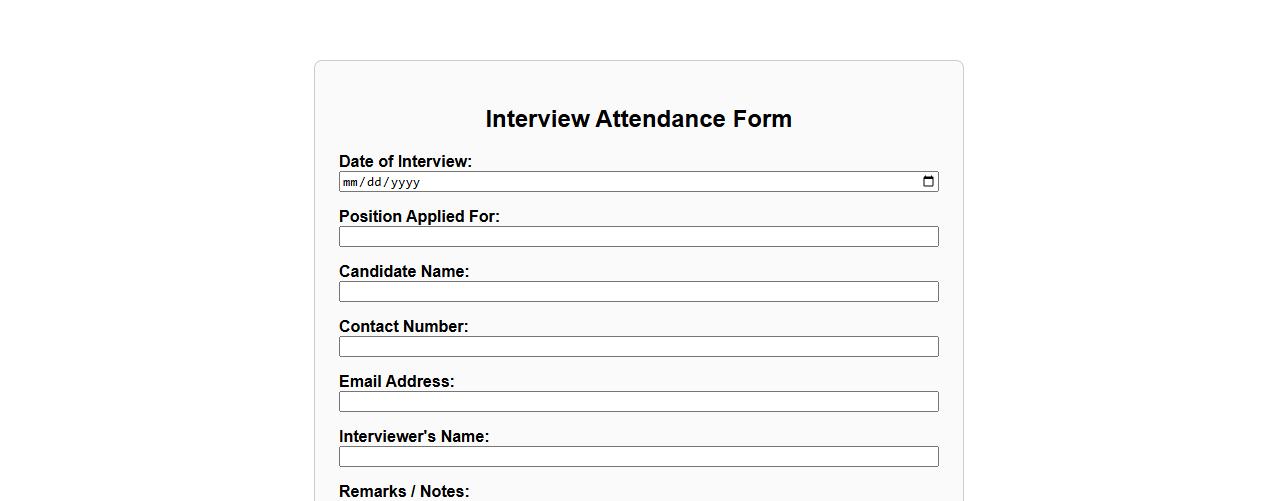 sample interview attendance form with candidate signature image preview
