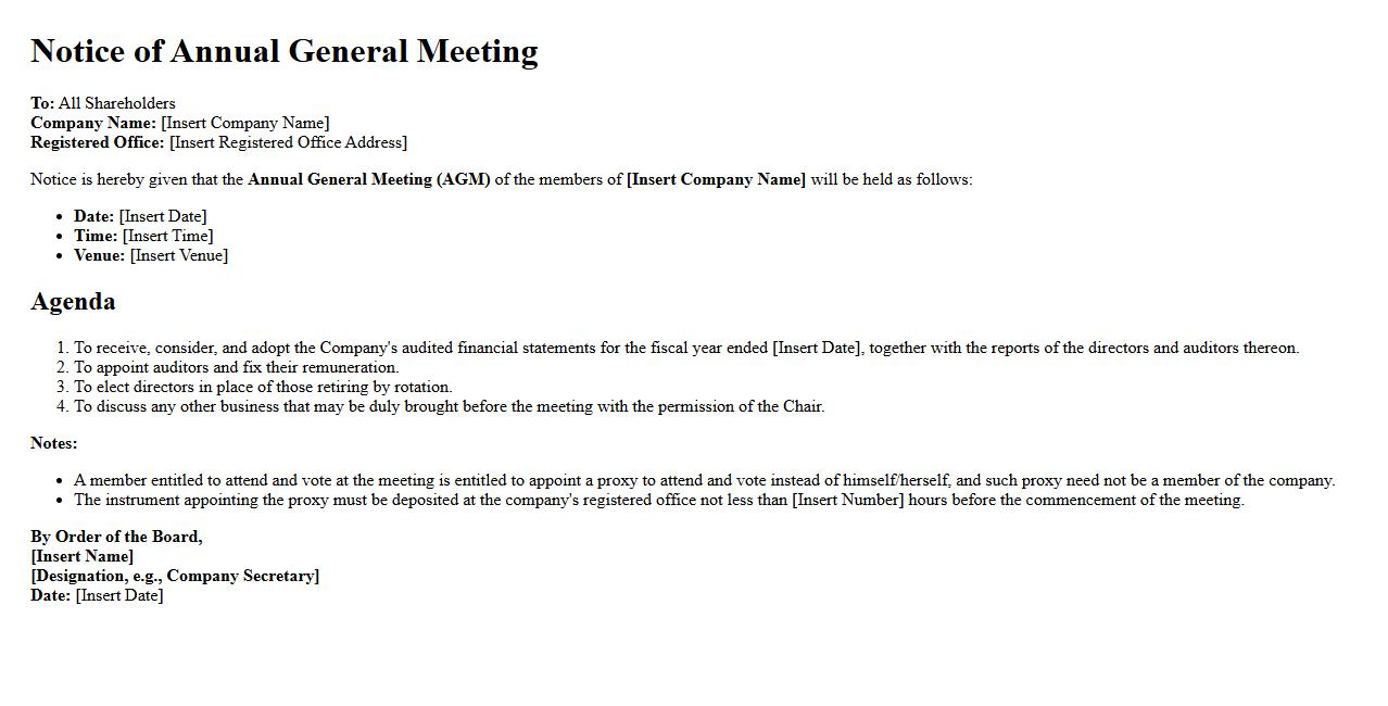 sample notice of meeting form for annual general meeting image preview