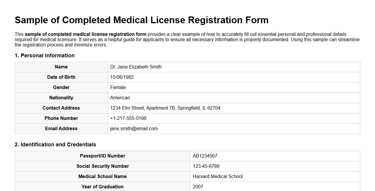 sample of completed medical license registration form image preview