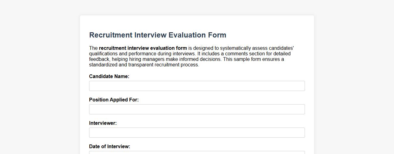 Sample of recruitment interview evaluation form with comments section image preview