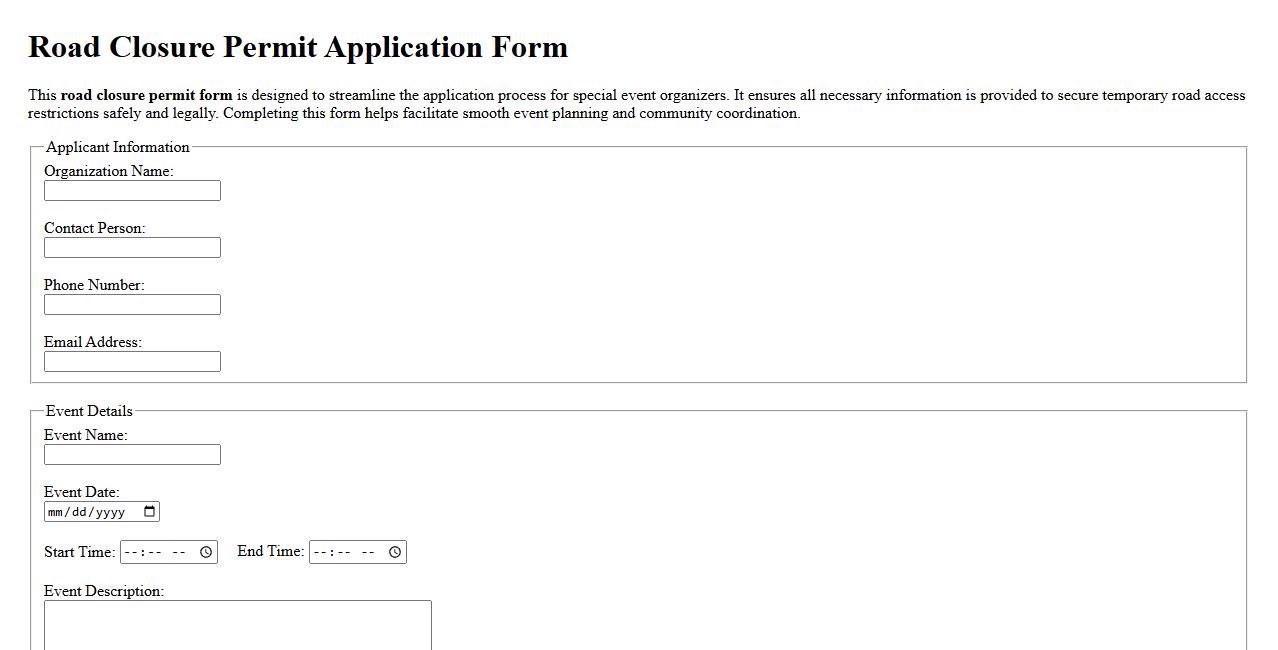 sample road closure permit form for special event applications image preview