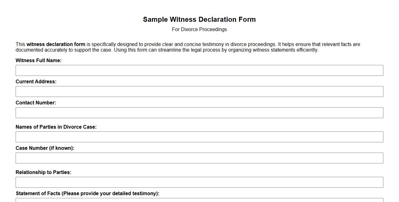 Sample witness declaration form for divorce proceedings image preview