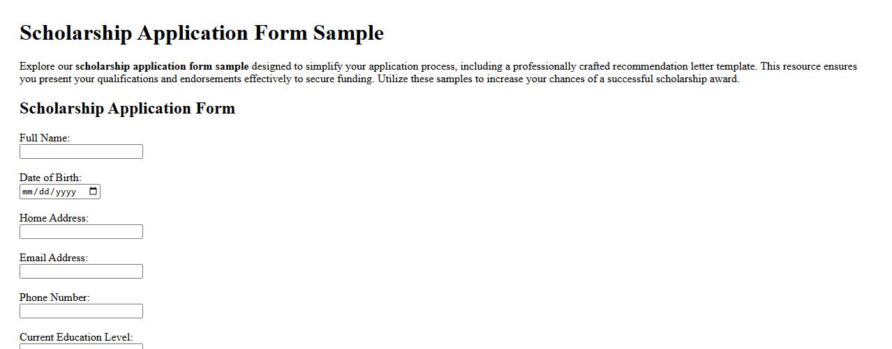 Scholarship application form sample including recommendation letter image preview