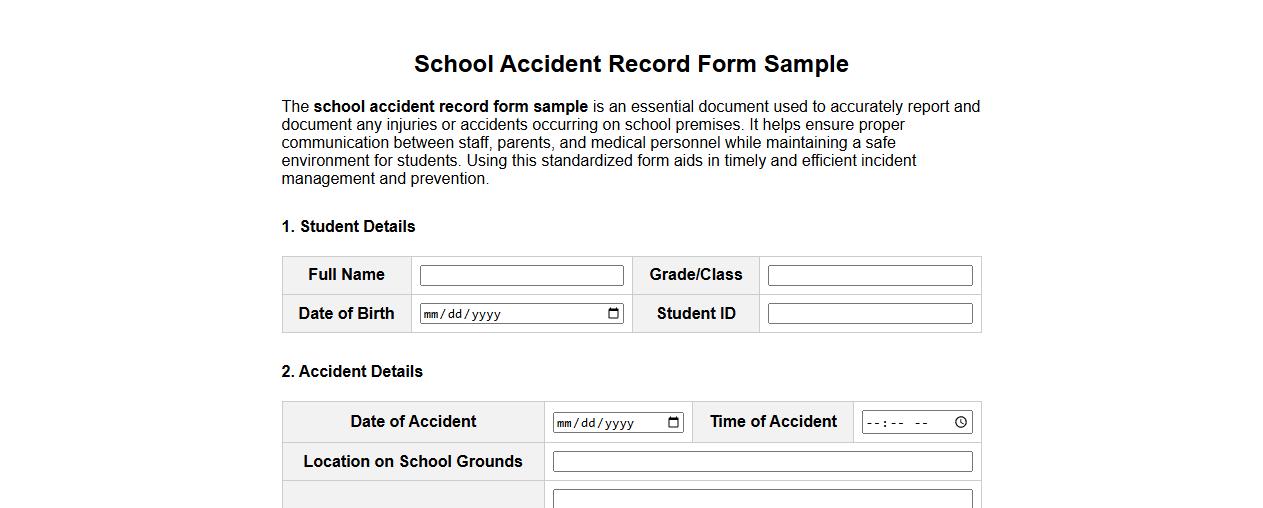 school accident record form sample image preview