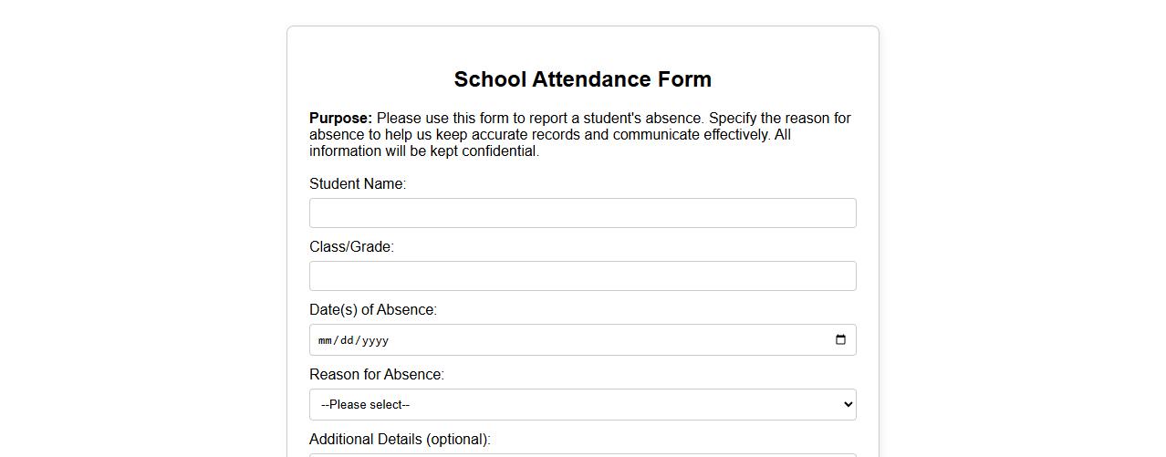 School attendance form sample with reason for absence image preview