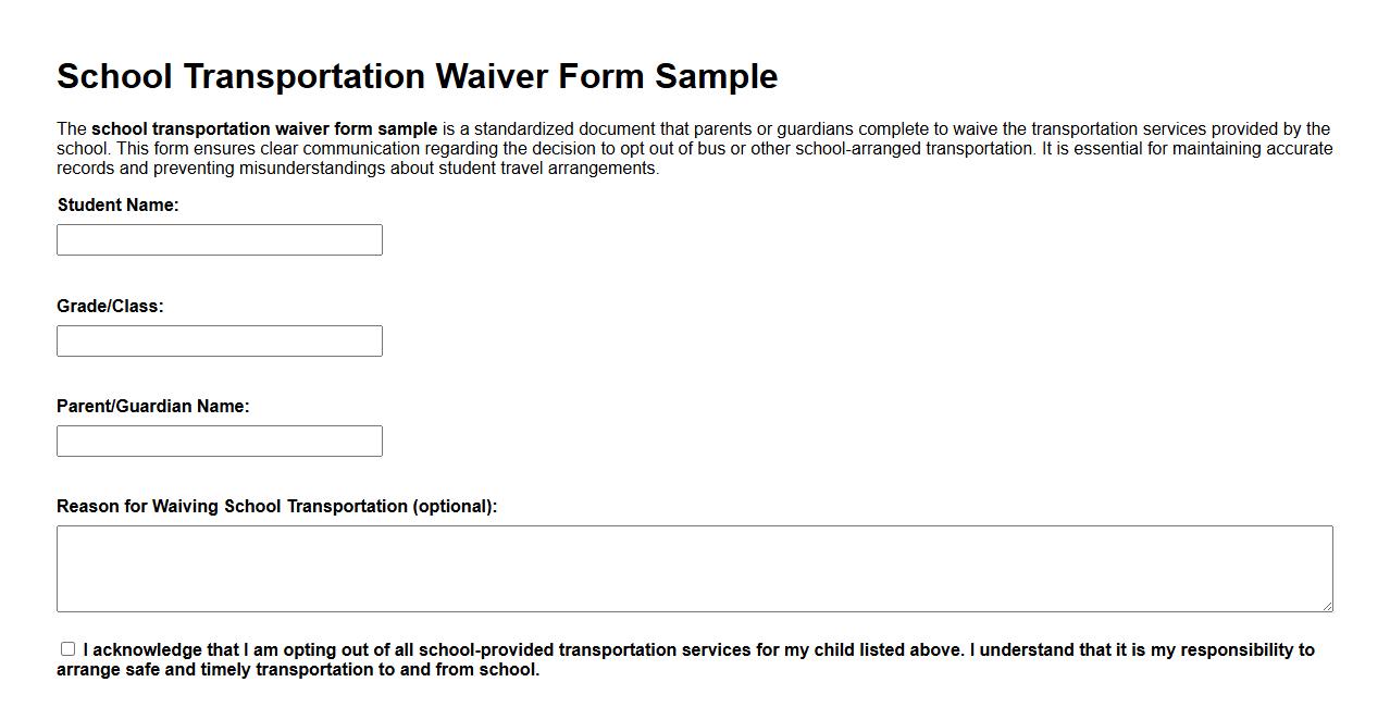 school transportation waiver form sample image preview