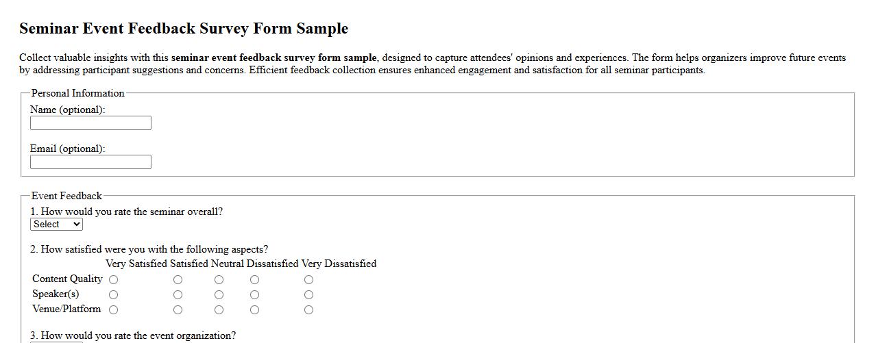 seminar event feedback survey form sample image preview