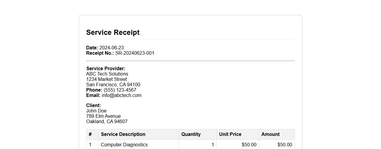 service receipt form sample with itemized charges image preview