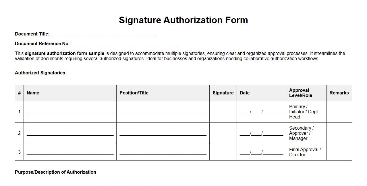 signature authorization form sample with multiple signatories image preview