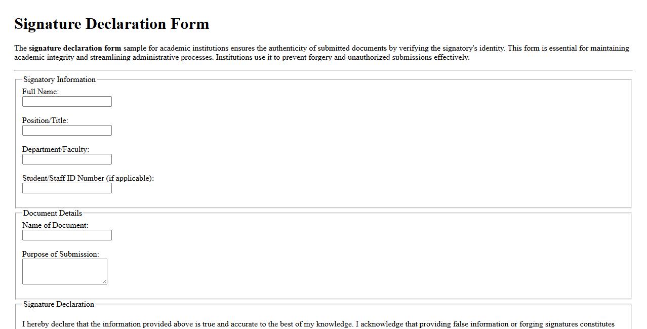 Signature declaration form sample for academic institutions image preview