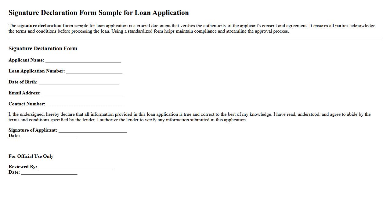 Signature declaration form sample for loan application image preview