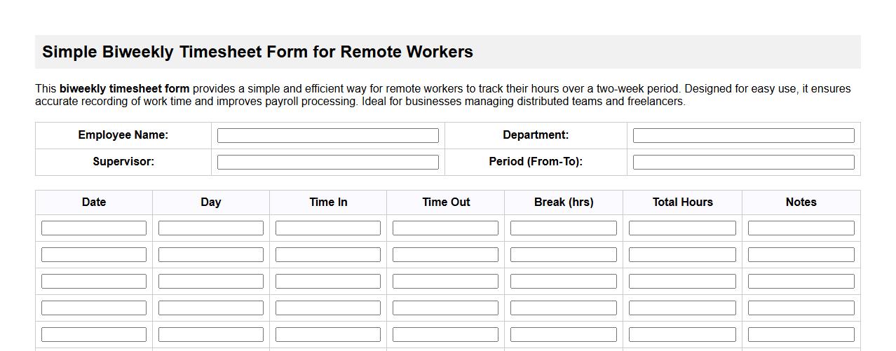 Simple biweekly timesheet form sample for remote workers image preview