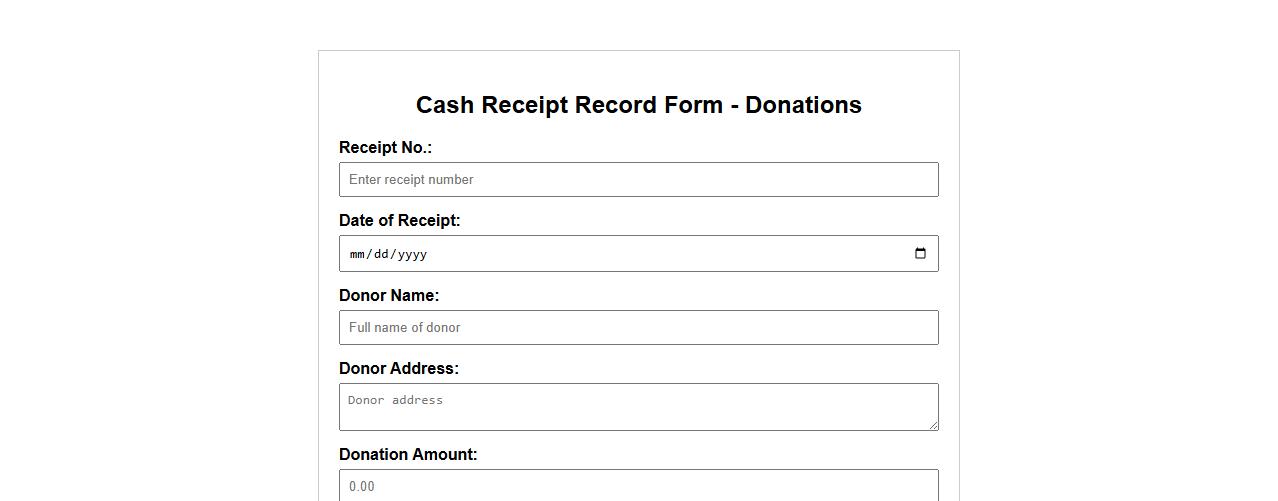 simple cash receipt record form sample for donations image preview
