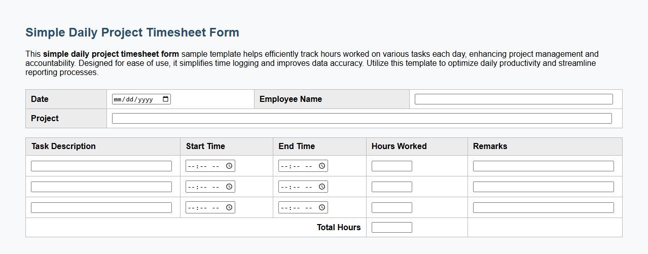 simple daily project timesheet form sample template image preview