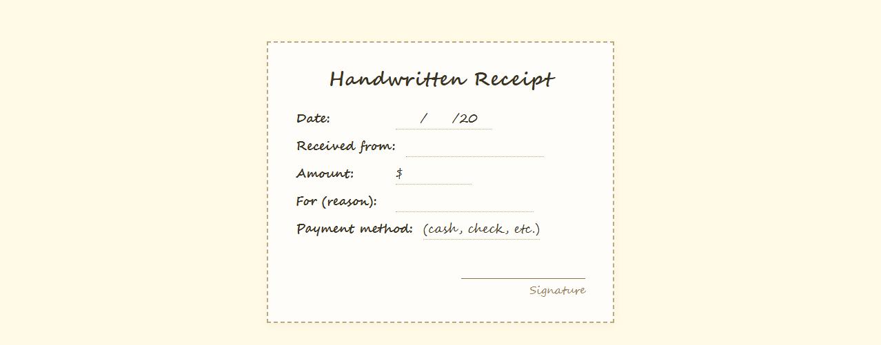 Simple handwritten receipt template for personal use image preview
