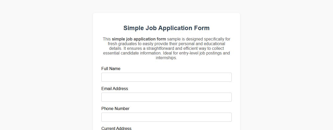 Simple job application form sample for fresh graduates image preview
