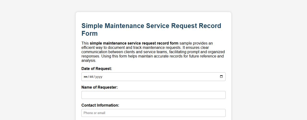 simple maintenance service request record form sample image preview