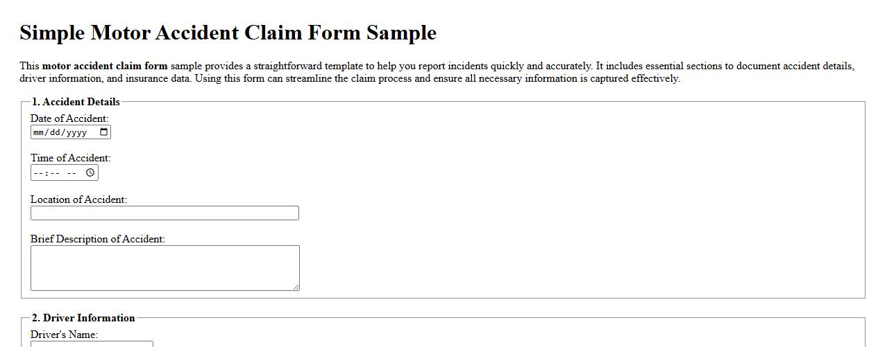 Simple motor accident claim form sample image preview