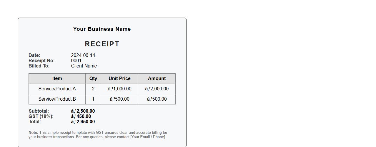 Simple receipt template with GST image preview