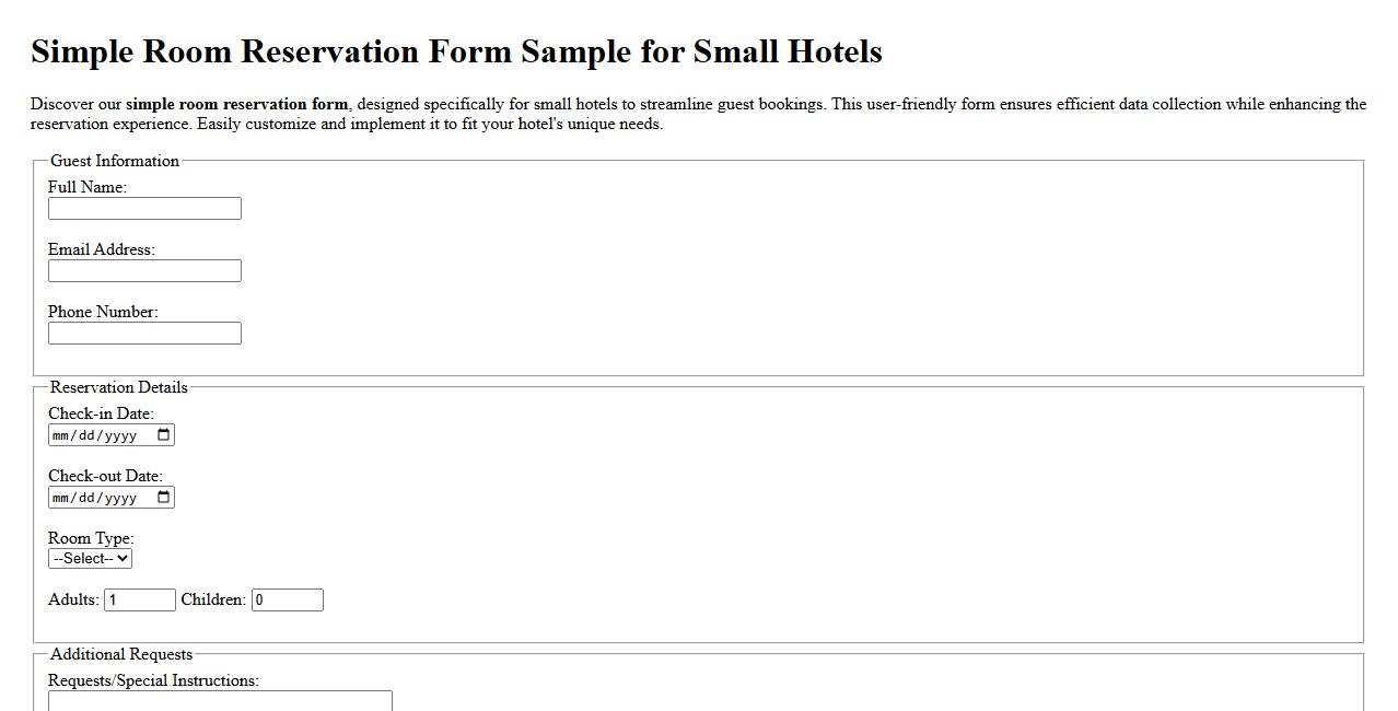 Simple room reservation form sample for small hotels image preview