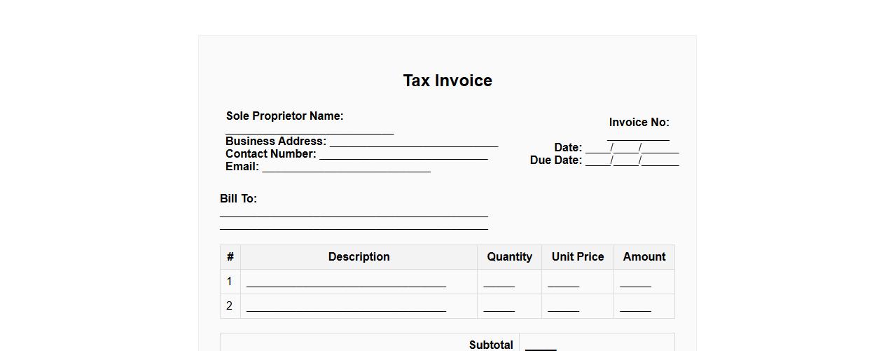 Simple tax invoice form sample for sole proprietors image preview