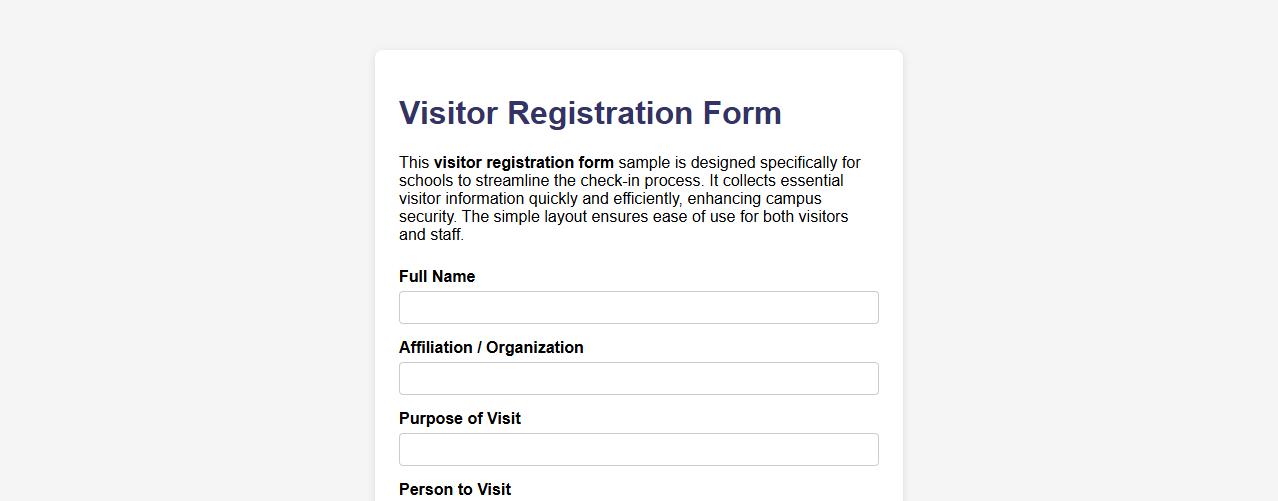 Simple visitor registration form sample for schools image preview