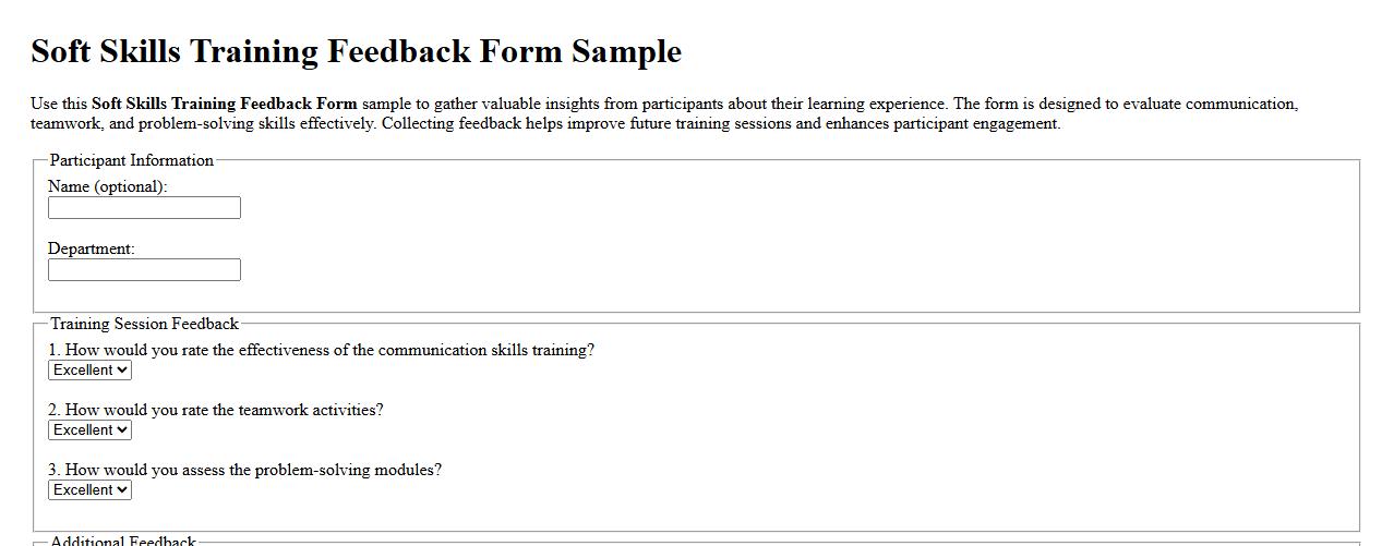 Soft skills training feedback form sample image preview