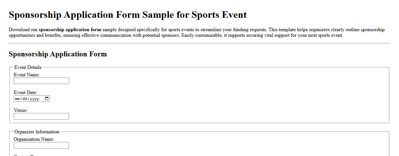 Sponsorship application form sample for sports event image preview