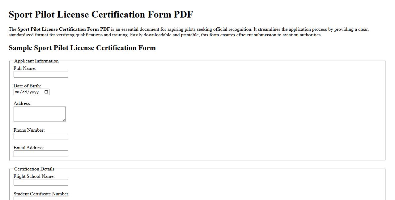 Sport pilot license certification form PDF image preview