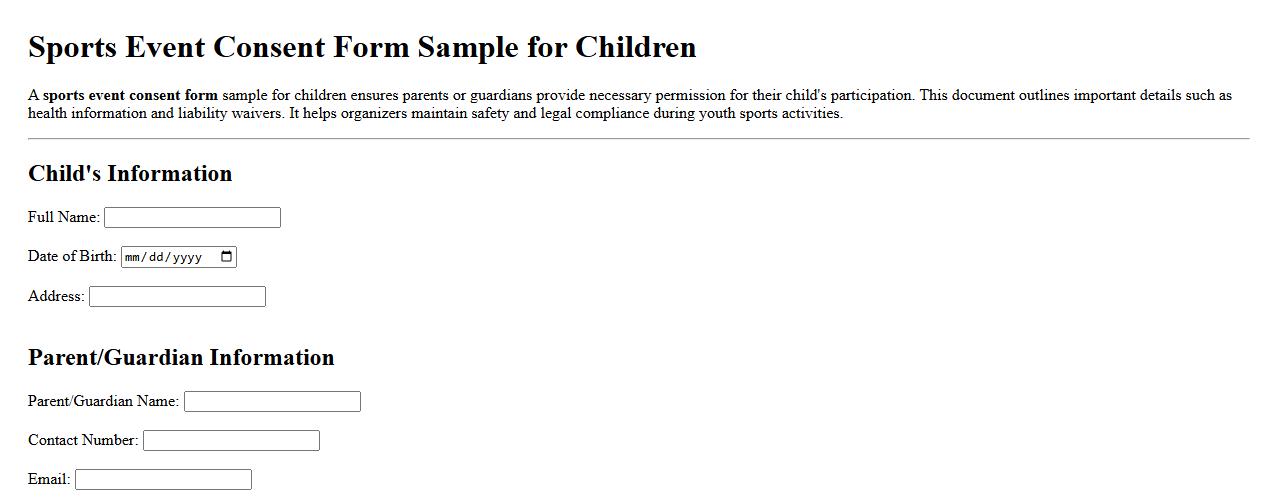 Sports event consent form sample for children image preview