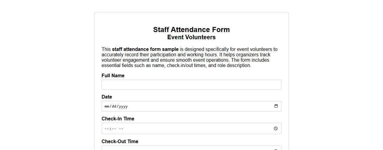 Staff attendance form sample for event volunteers image preview