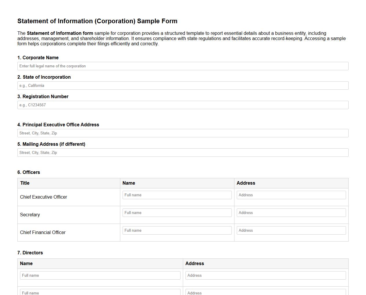Statement of information form sample for corporation image preview