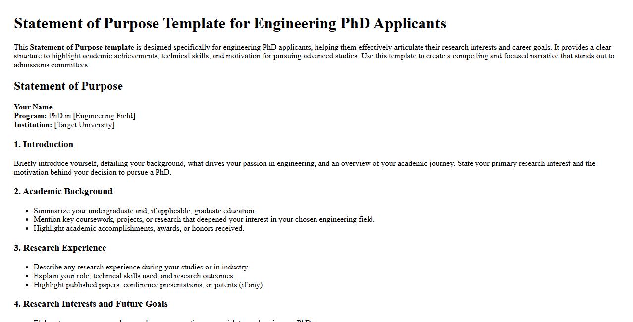 Statement of Purpose template for engineering PhD image preview