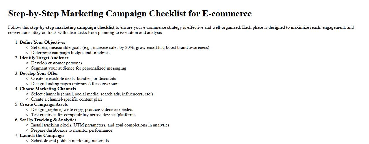 Step-by-step marketing campaign checklist for e-commerce image preview