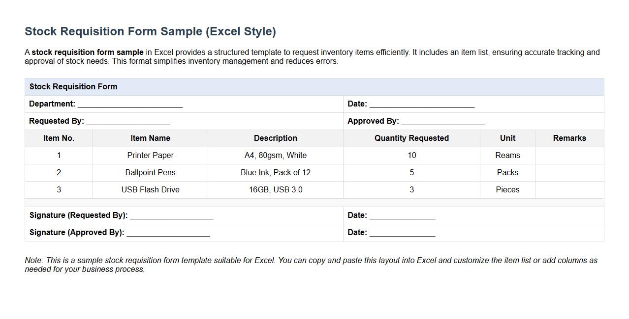 stock requisition form sample in excel with item list image preview