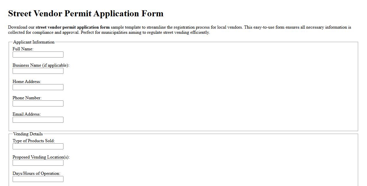 street vendor permit application form sample template image preview