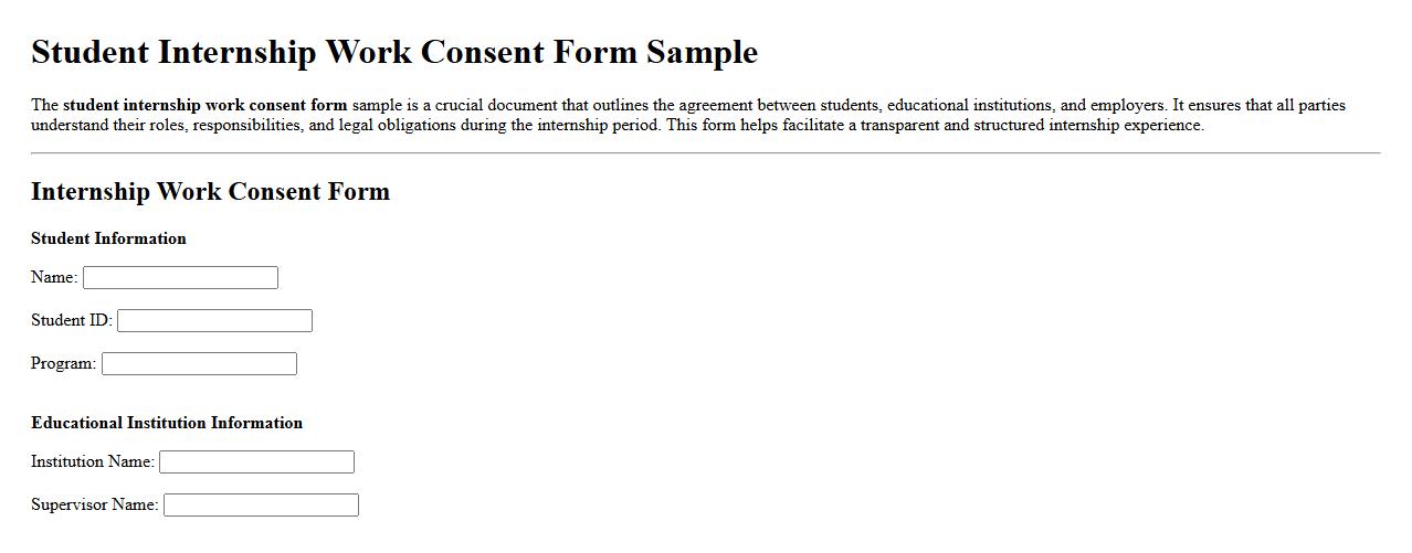 Student internship work consent form sample image preview