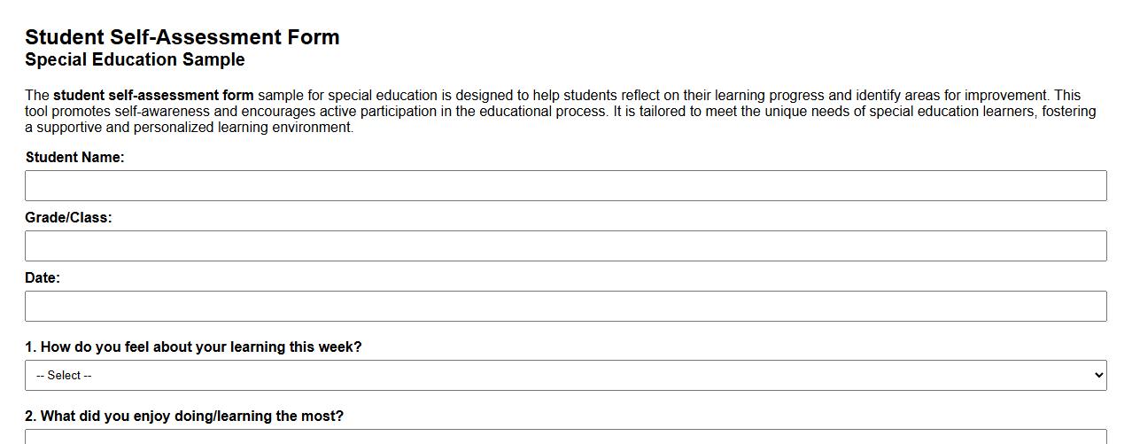 student self-assessment form sample for special education image preview
