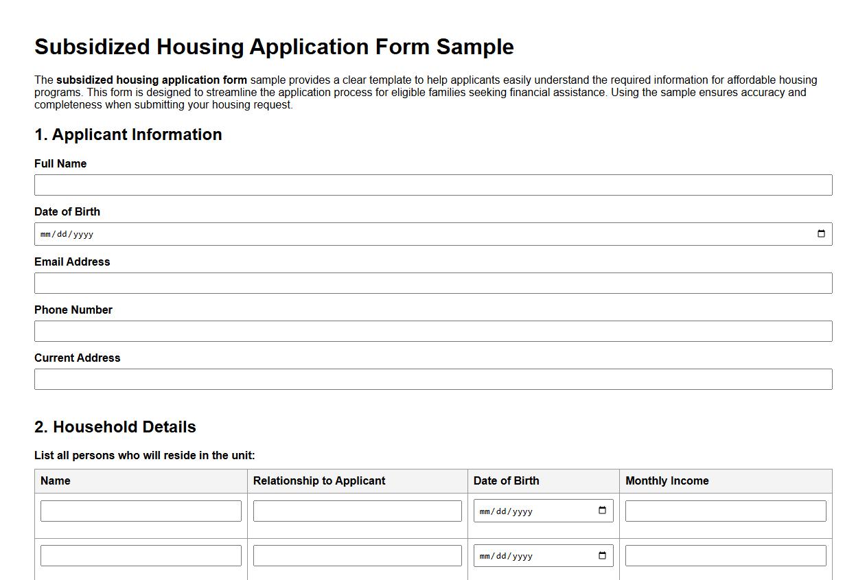 Subsidized housing application form sample image preview