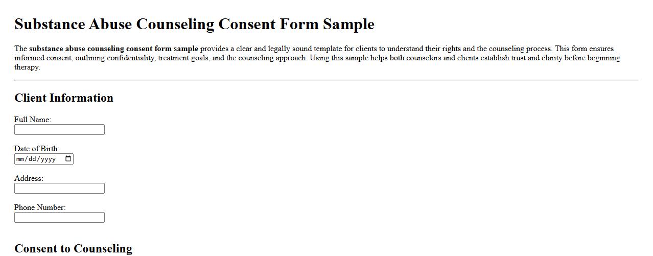 Substance abuse counseling consent form sample image preview