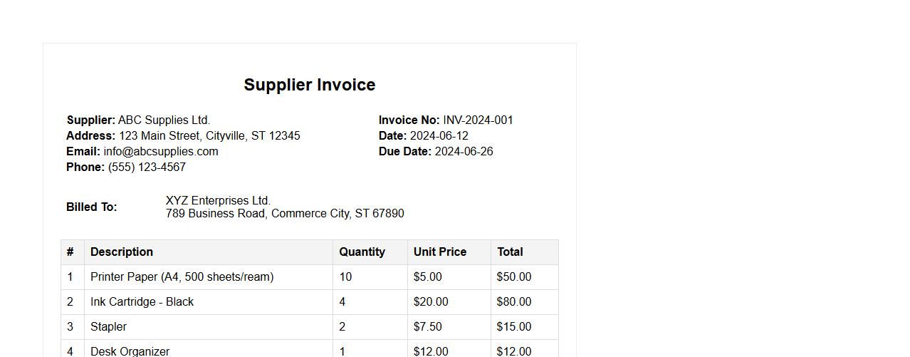 supplier invoice form sample with itemized list image preview