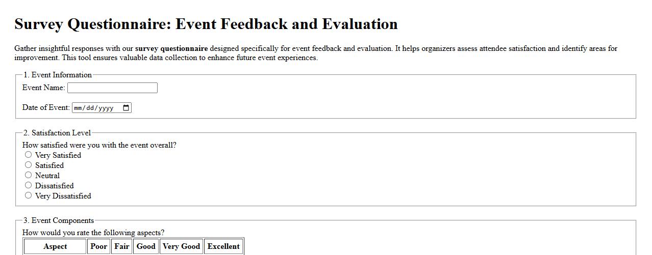 Survey questionnaire for event feedback and evaluation image preview