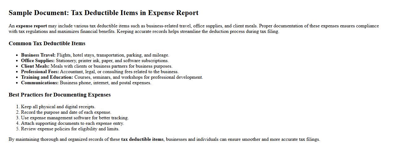 tax deductible items in expense report image preview