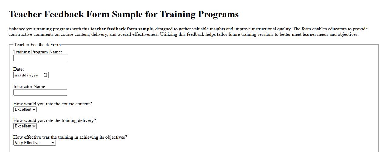 teacher feedback form sample for training programs image preview