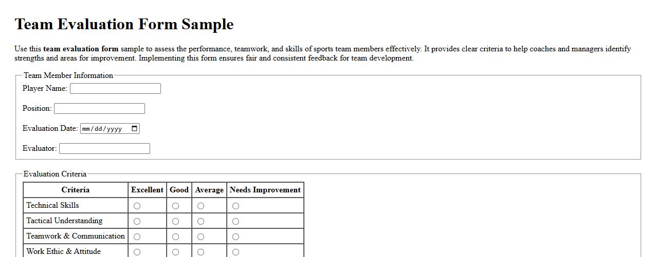 team evaluation form sample for sports teams image preview