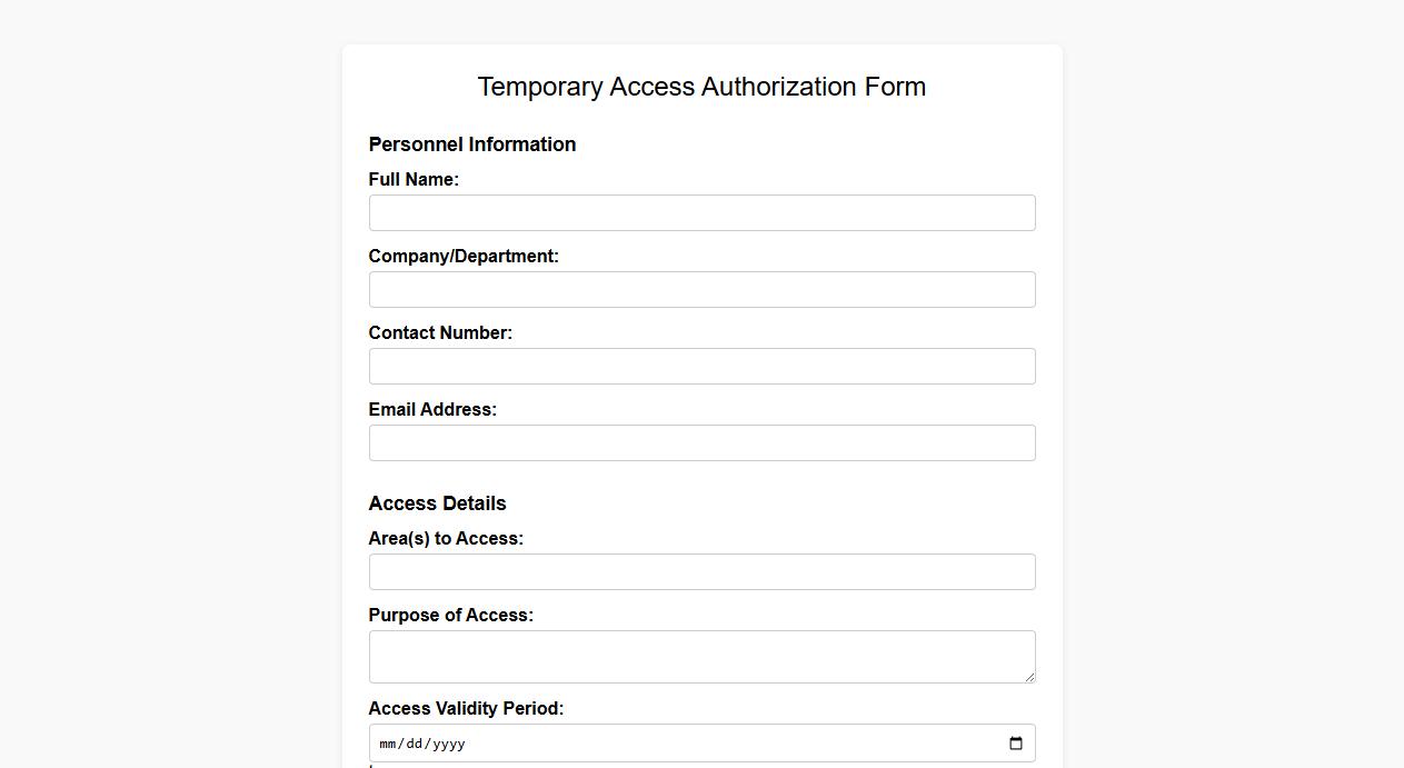 temporary access authorization form sample image preview